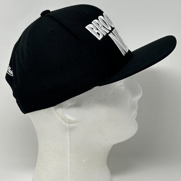 Brooklyn Nets Hat Cap Spellout NBA Basketball Mitchell & Ness Snapback Black - Picture 8 of 10